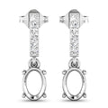 0.14 Carat Genuine White Diamond 14K White Gold Semi Mount Earrings - holds 7x5mm Oval Gemstones