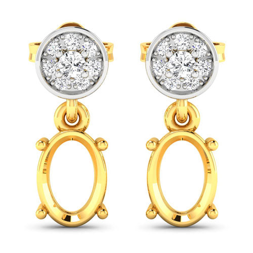 0.11 Carat Genuine White Diamond 14K Yellow Gold Semi Mount Earrings - holds 7x5mm Oval Gemstones