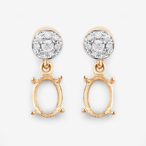 0.11 Carat Genuine White Diamond 14K Yellow Gold Semi Mount Earrings - holds 7x5mm Oval Gemstones