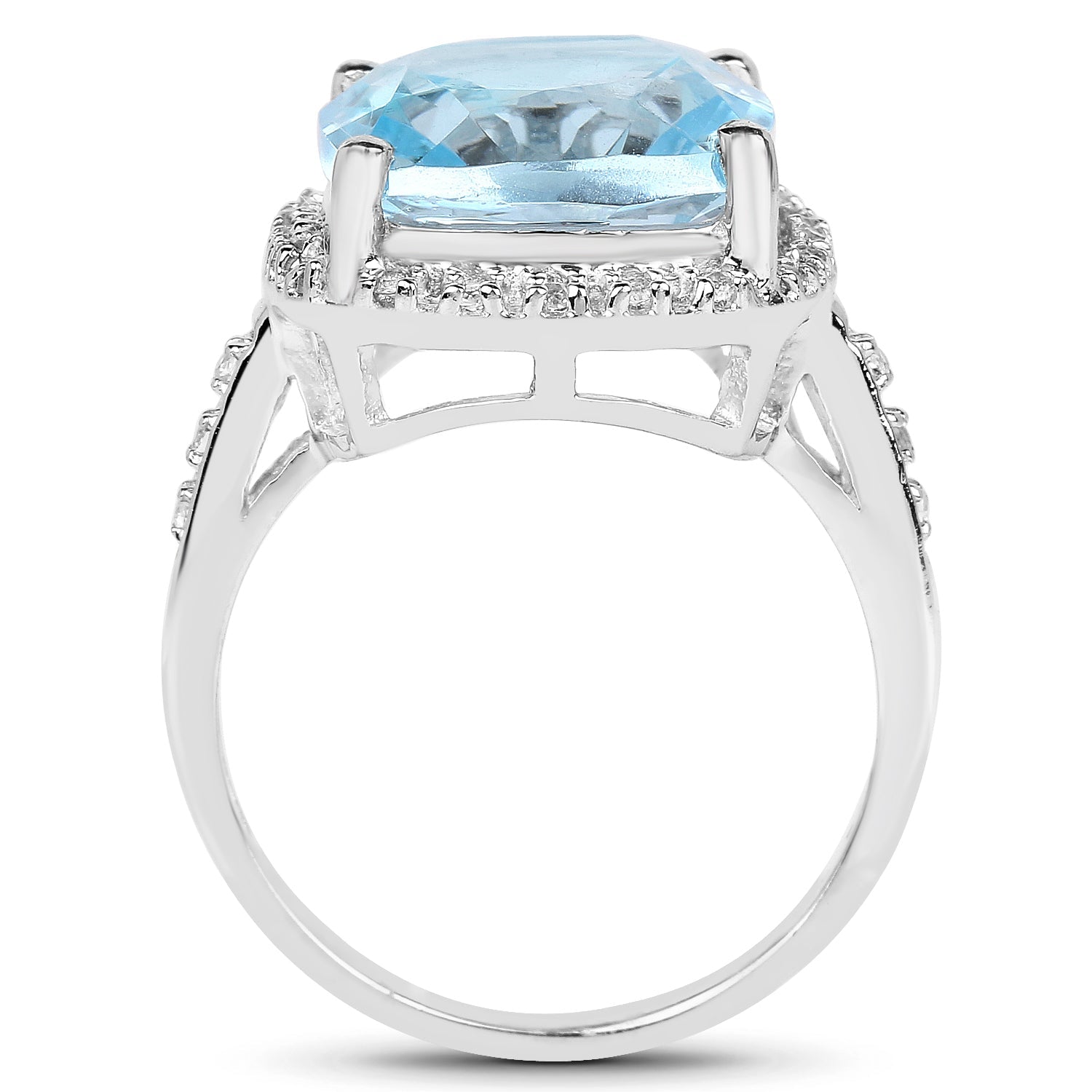 7.18 Carat Genuine Blue Topaz and White Topaz .925 Sterling Silver Ring