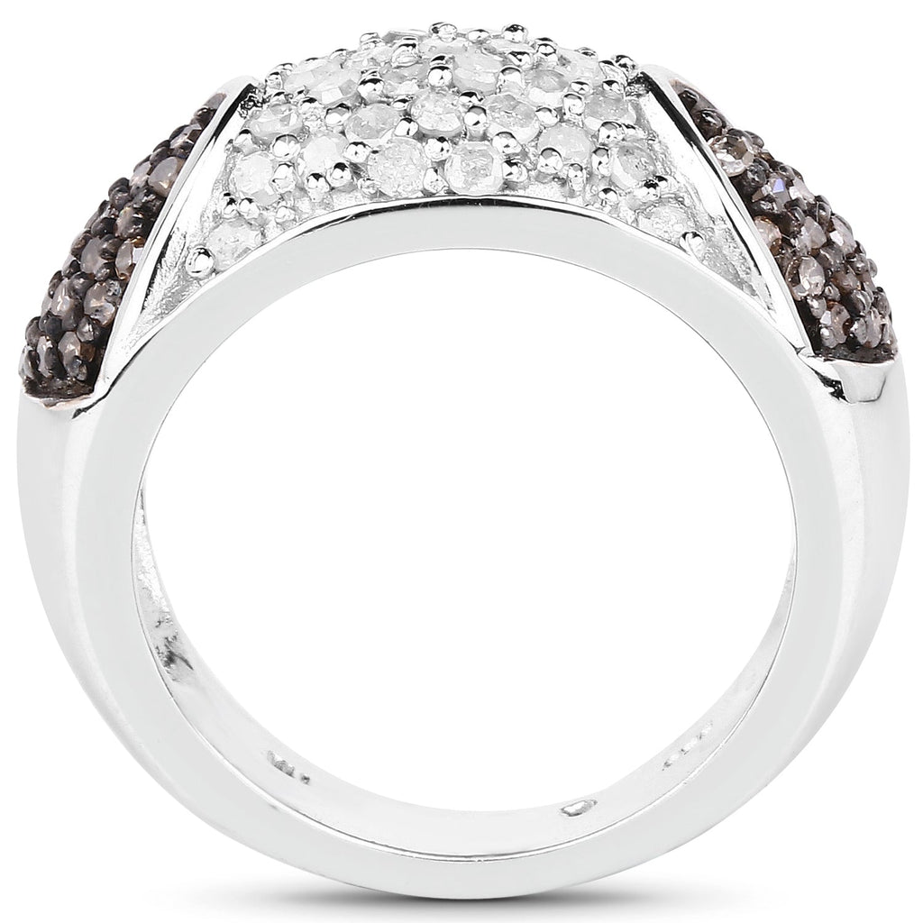 0.94 Carat Genuine Champagne Diamond and White Diamond .925 Sterling Silver Ring