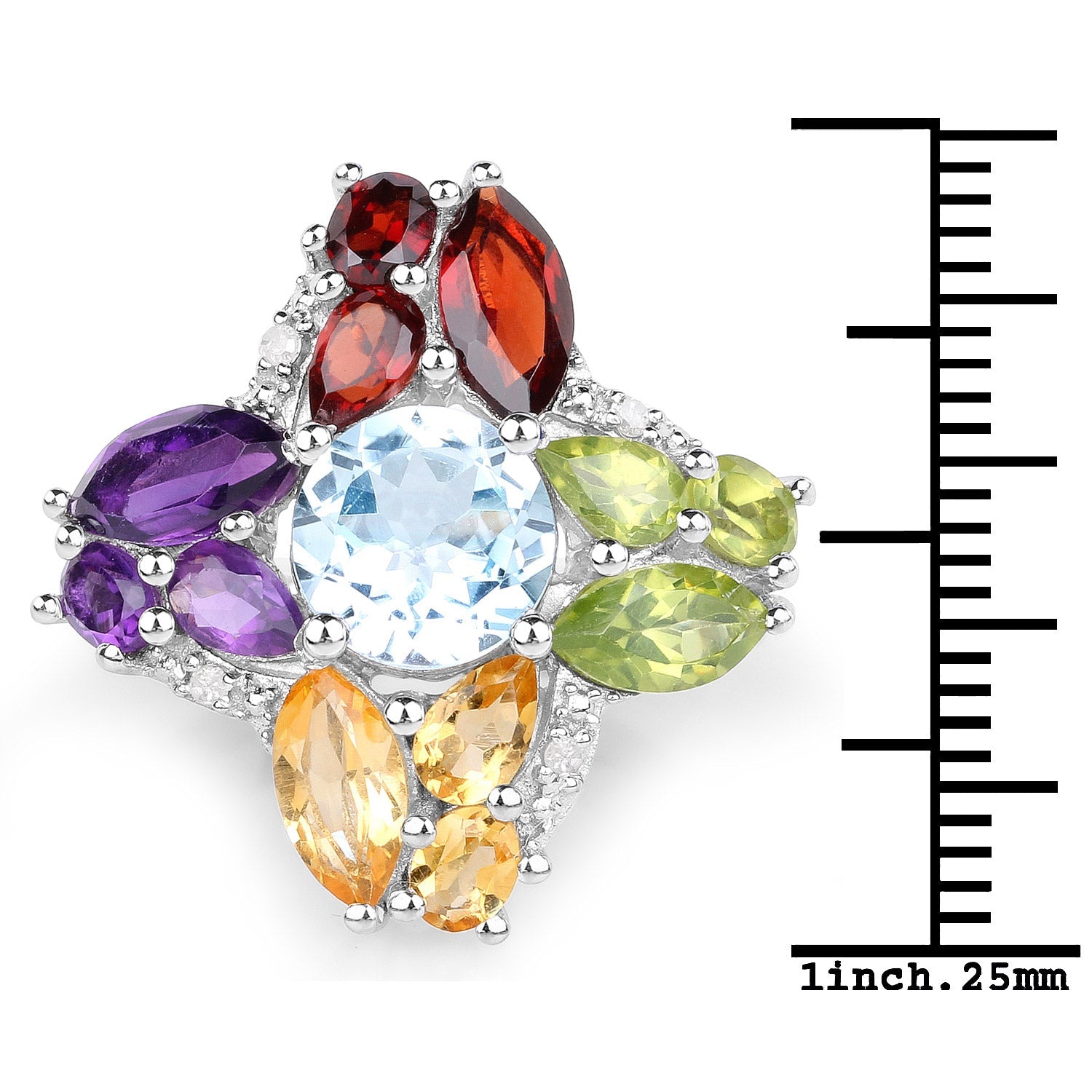 6.13 Carat Genuine Multi Stones .925 Sterling Silver Ring