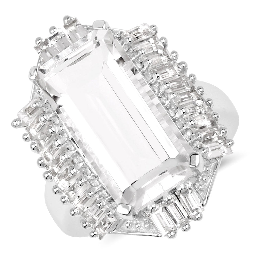9.77 Carat Genuine Crystal Quartz & White Topaz .925 Sterling Silver Ring