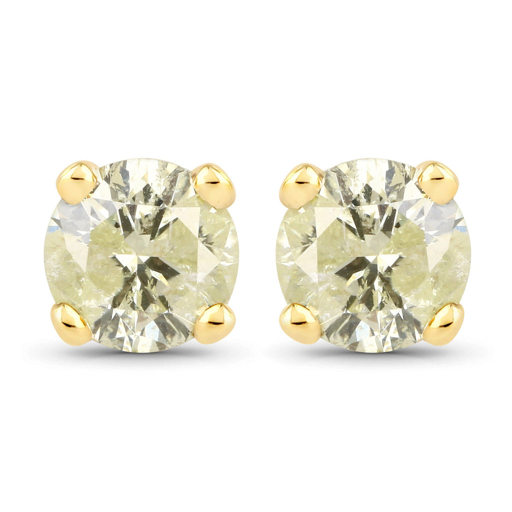 0.95 Carat Genuine LB Diamond 14K Yellow Gold Earrings
