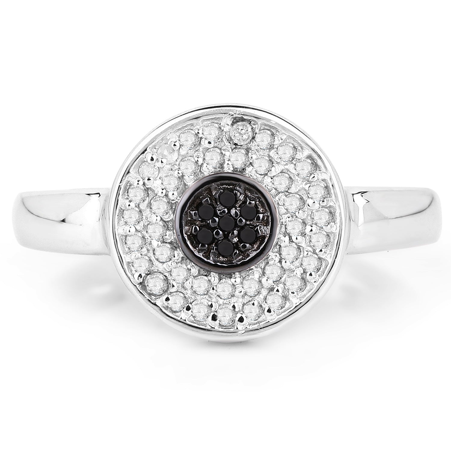 0.20 Carat Genuine Black Diamond and White Diamond .925 Sterling Silver Ring