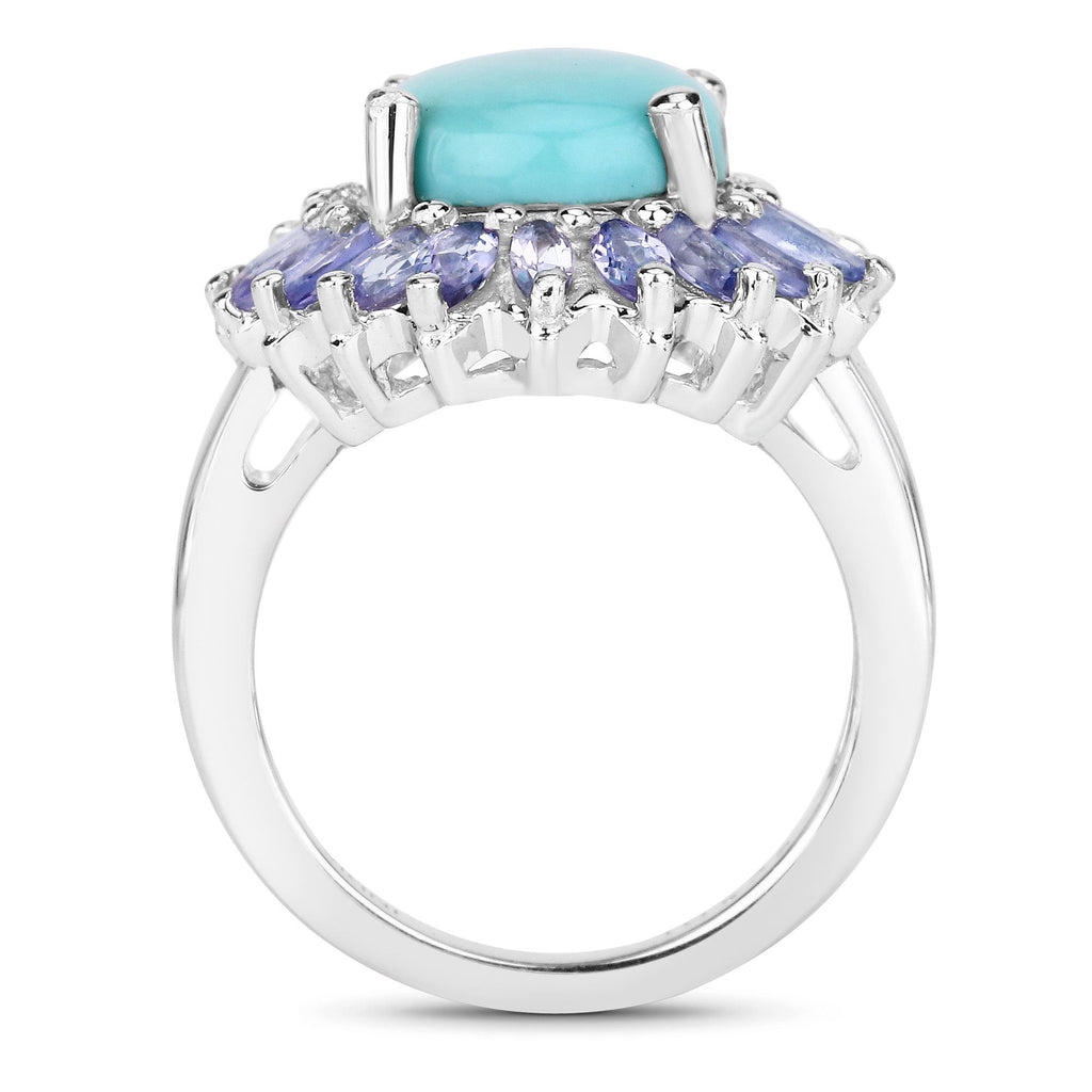 6.10 Carat Genuine Larimar and Tanzanite .925 Sterling Silver Ring