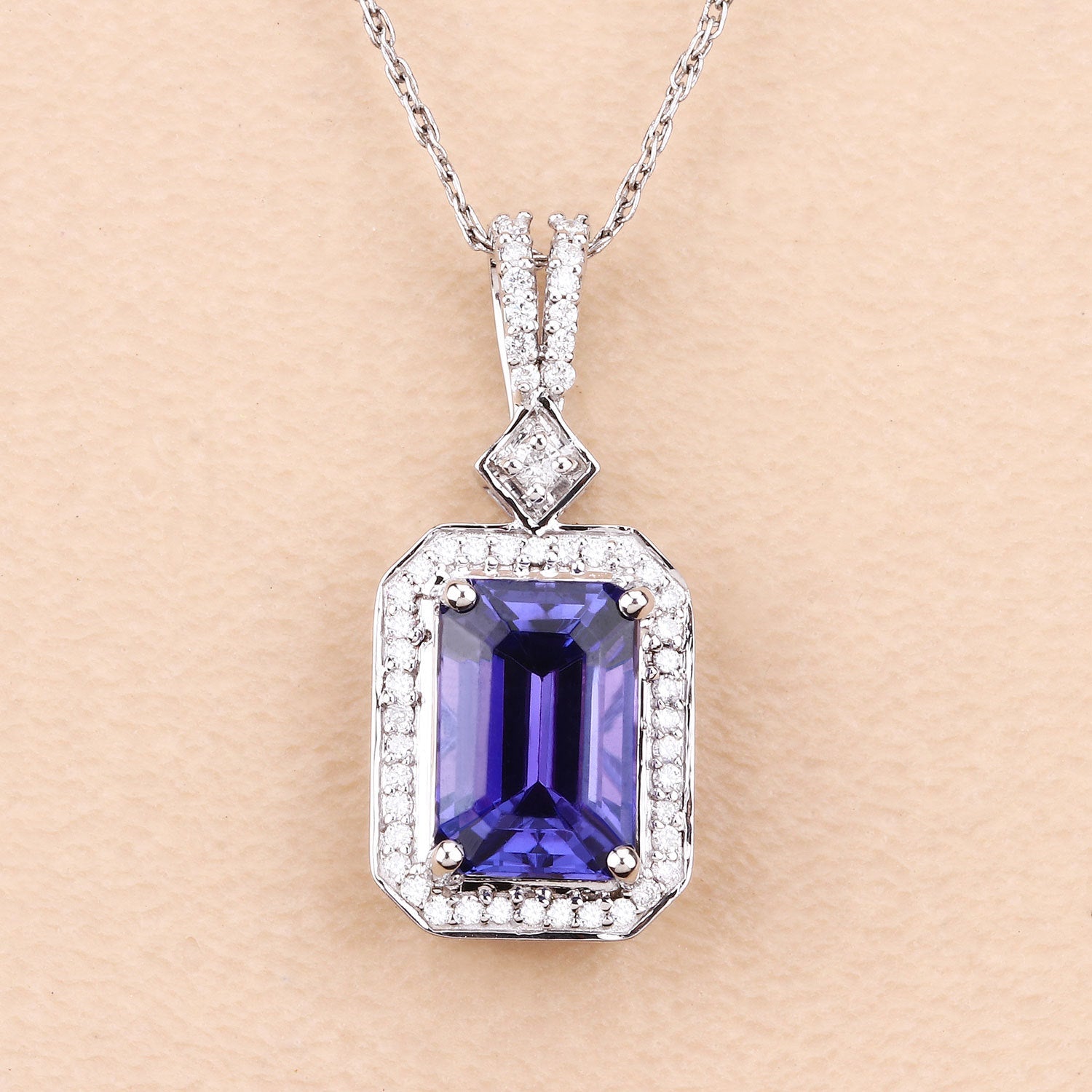 2.56 Carat Genuine Tanzanite and White Diamond 14K White Gold Pendant