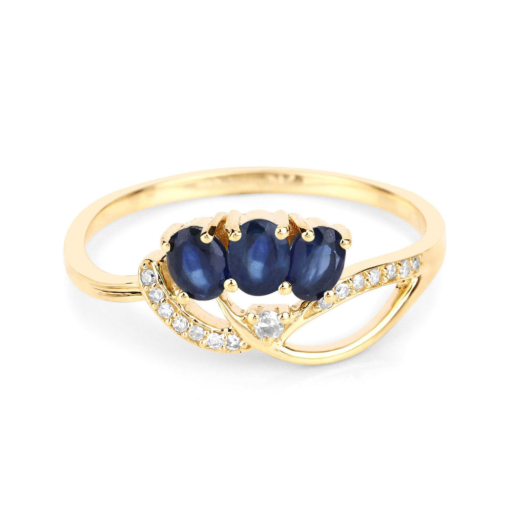 0.65 Carat Genuine Blue Sapphire and White Diamond 14K Yellow Gold Ring