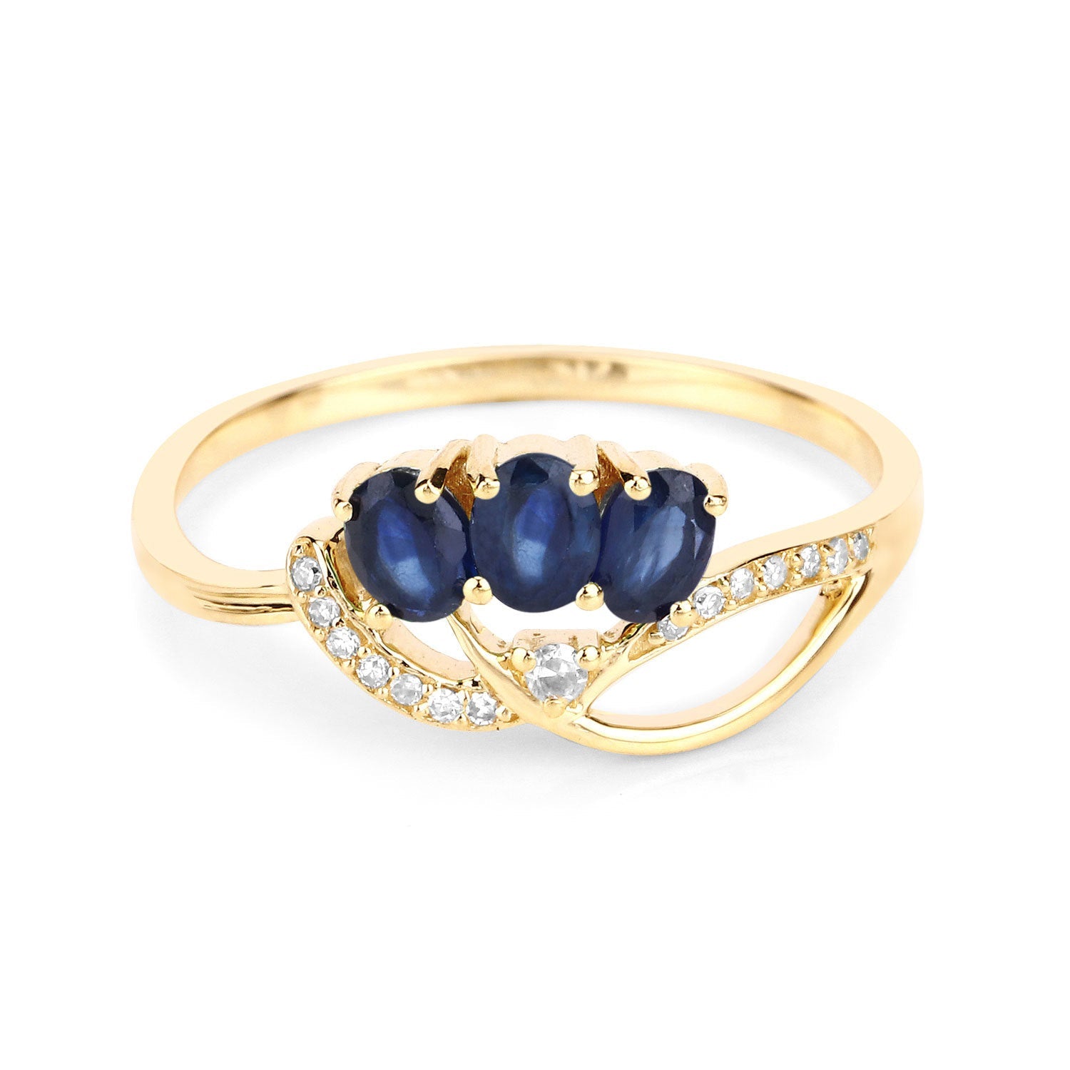 0.65 Carat Genuine Blue Sapphire and White Diamond 14K Yellow Gold Ring