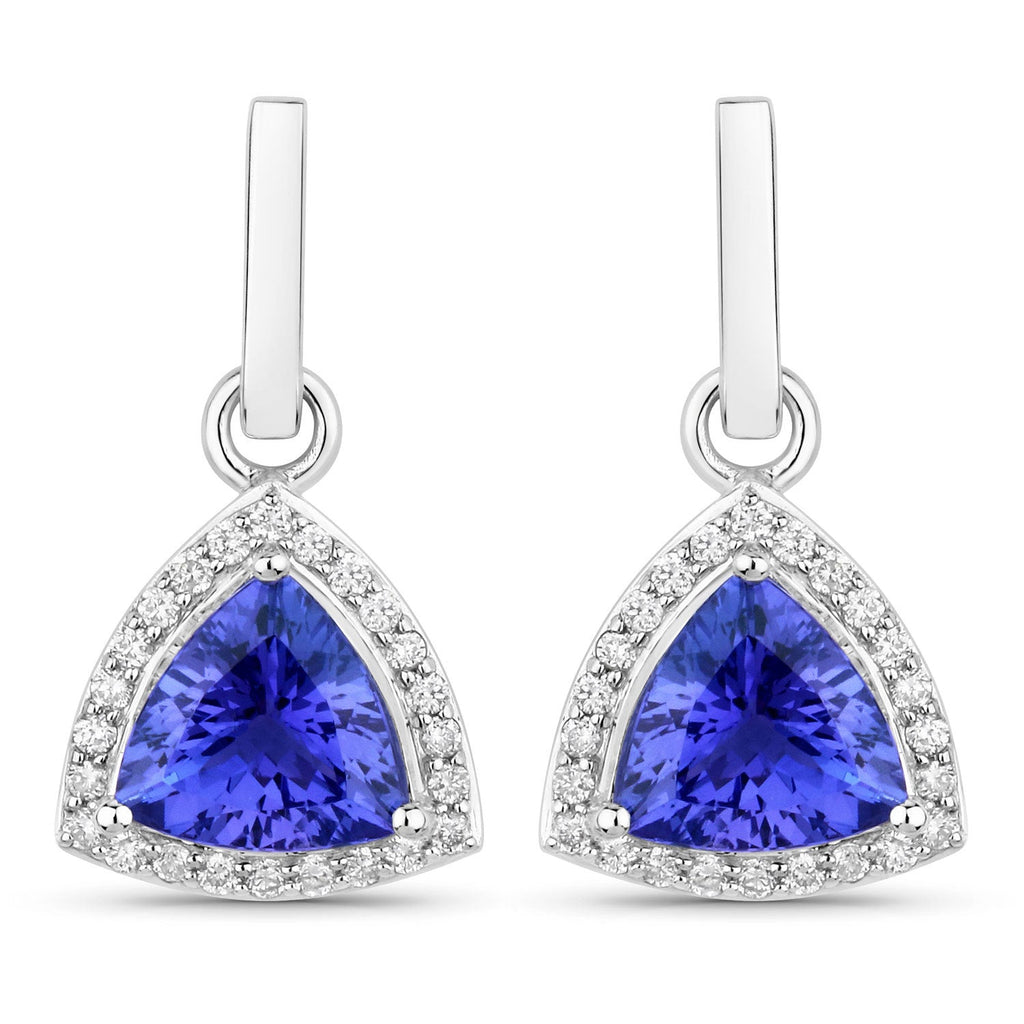 3.86 Carat Genuine Tanzanite and White Diamond 14K White Gold Earrings
