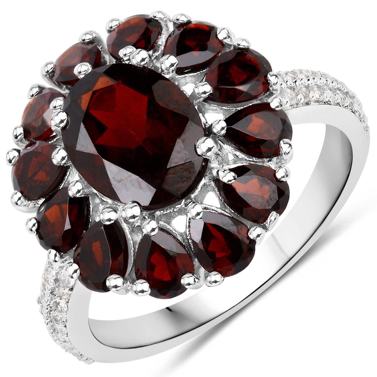 13.82 Carat Genuine Garnet and White Topaz .925 Sterling Silver 3 Piece Jewelry Set (Ring, Earrings, and Pendant w/ Chain)