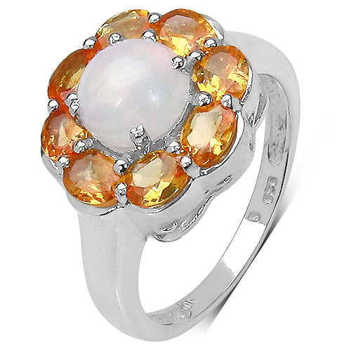 2.65 Carat Genuine Ethiopian Opal & Spessartite .925 Sterling Silver Ring