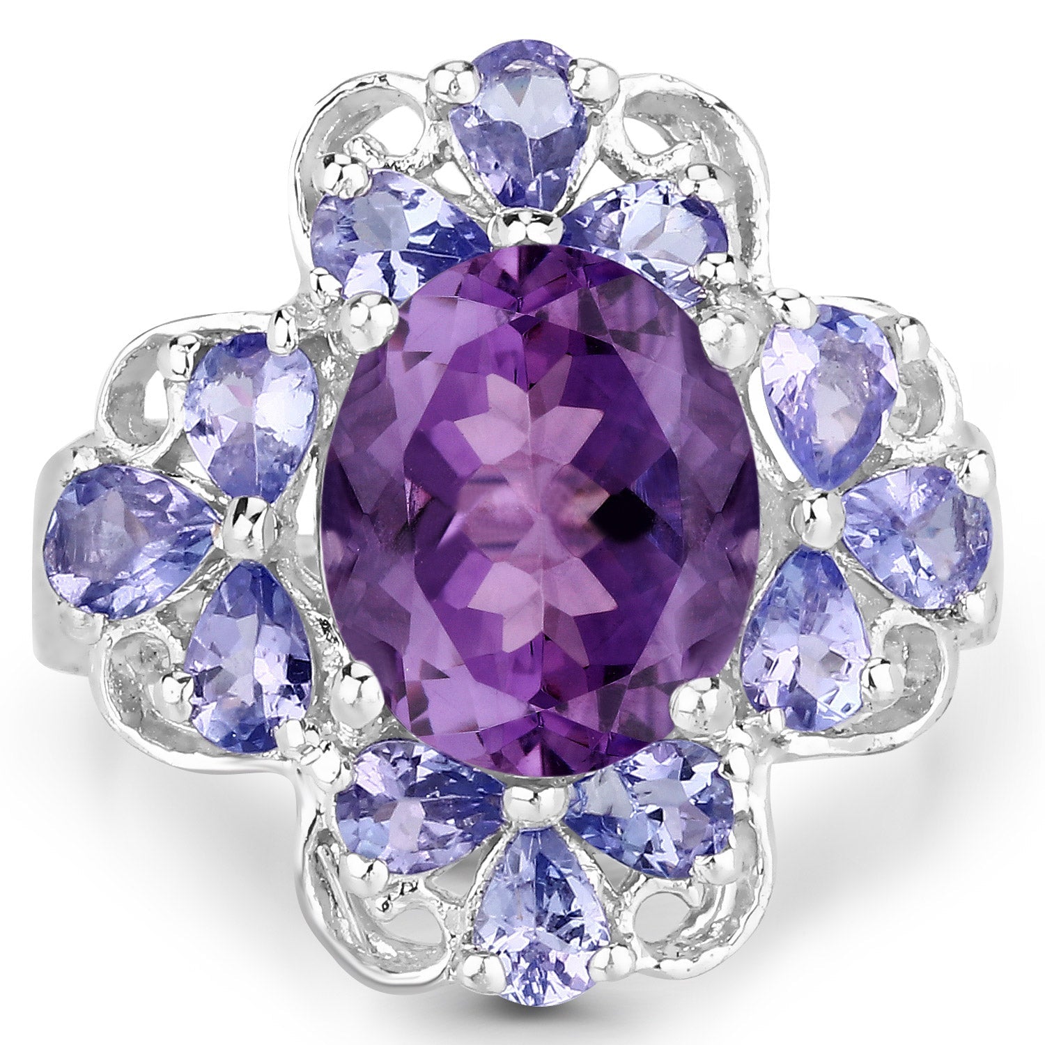 4.88 Carat Genuine Amethyst and Tanzanite .925 Sterling Silver Ring