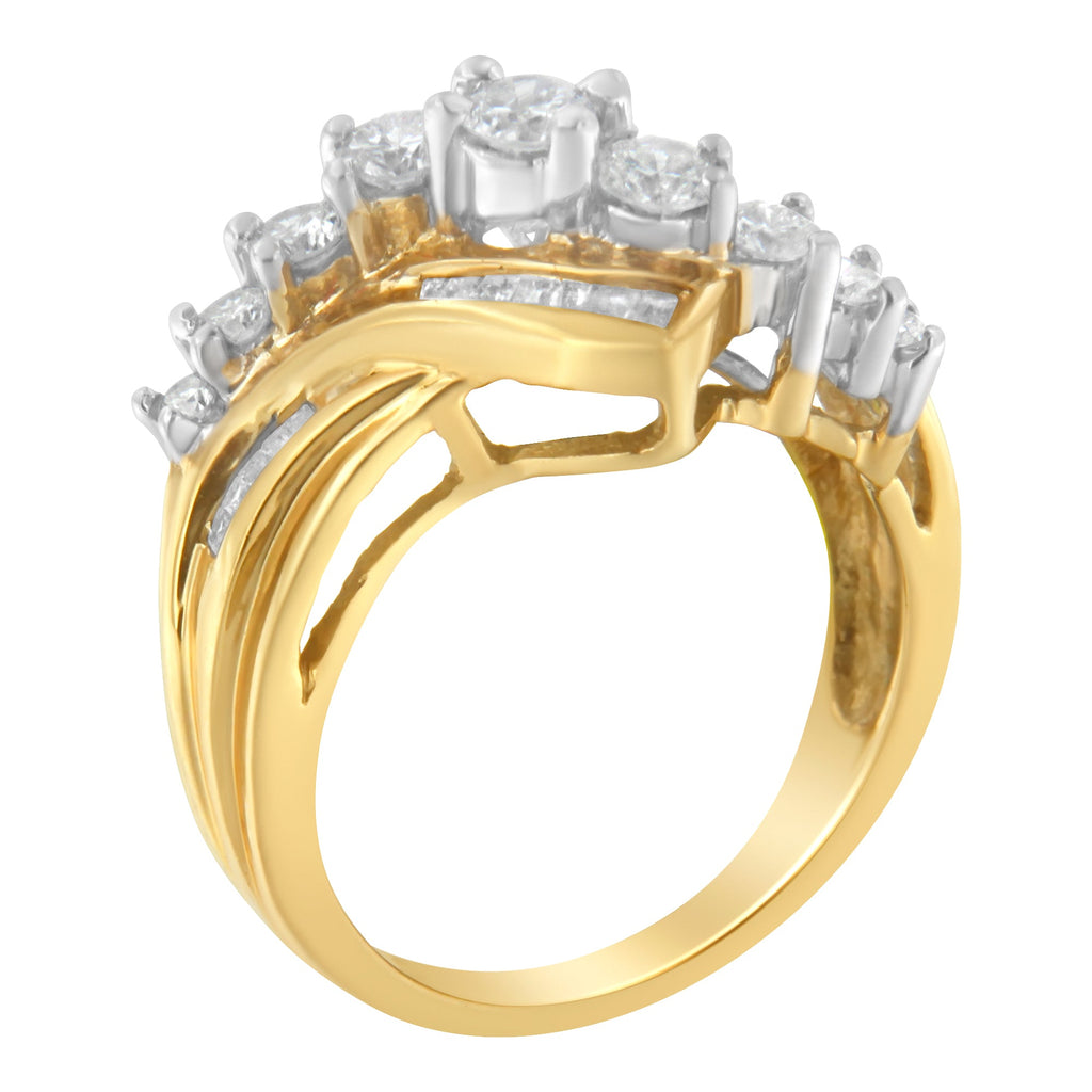 10K Two-Toned Diamond Bypass Ring (1 Cttw, H-I Color, SI2-I1 Clarity) - Size 6-1/2