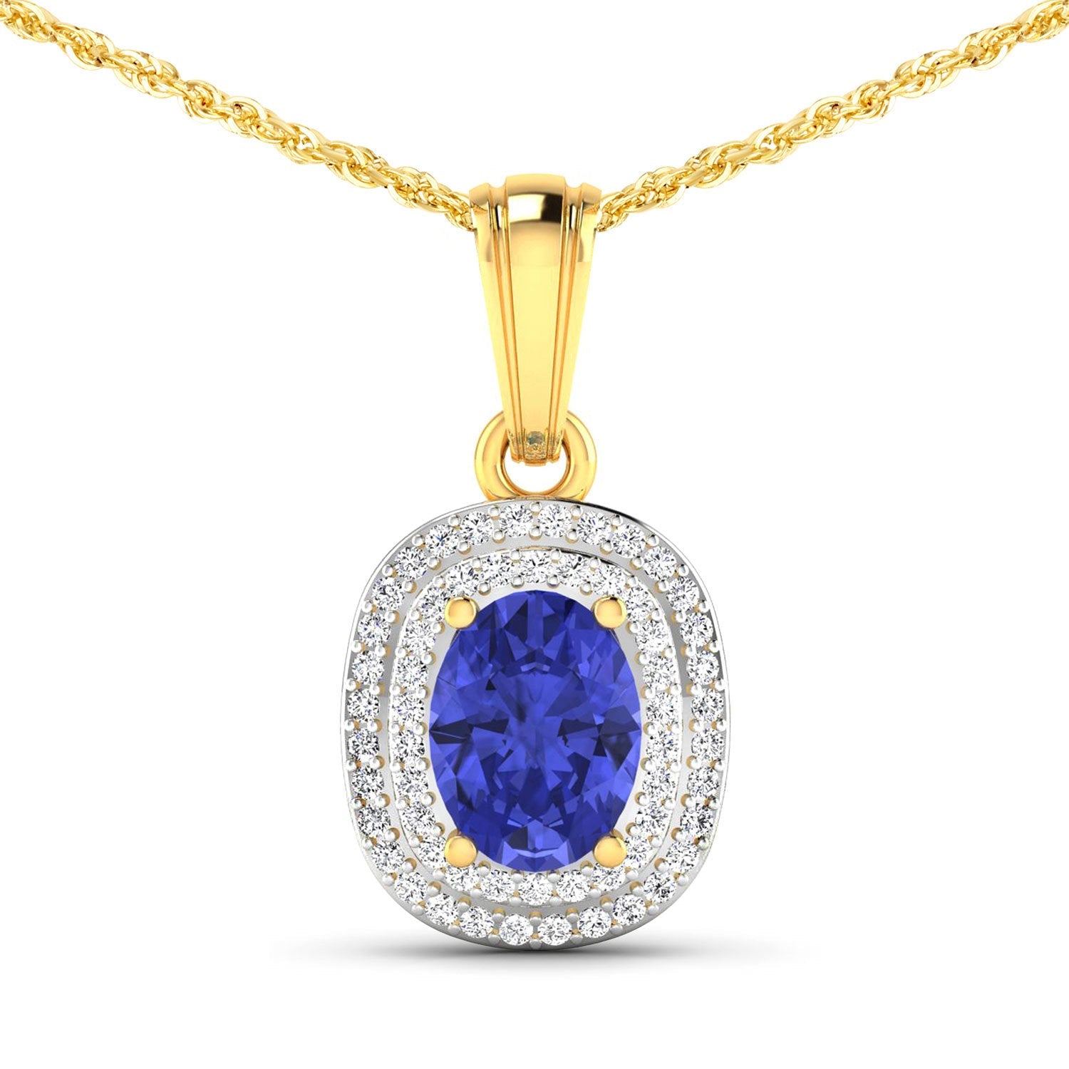 1.45 Carat Genuine Tanzanite and White Diamond 14K Yellow Gold Pendant