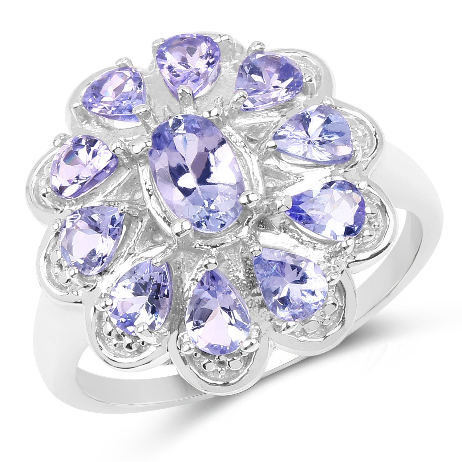 1.84 Carat Genuine Tanzanite .925 Sterling Silver Ring