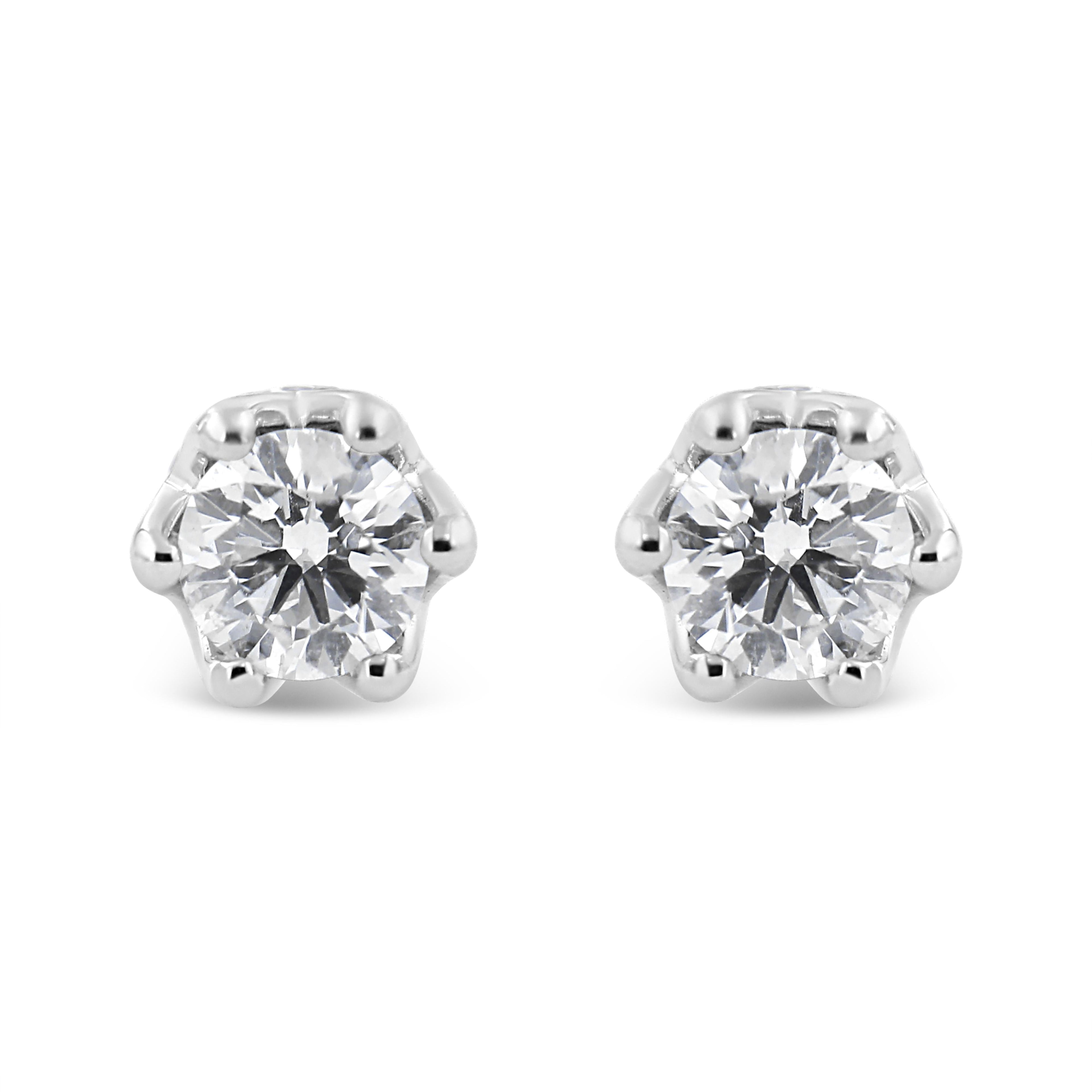 14K White Gold 1/2 Cttw Round Diamond Crown Stud Earring (I-J Color, I1-I2 Clarity)