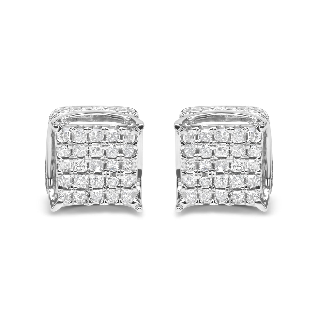 10K White Gold 1/2 Cttw Princess Cut Diamond Square Shaped Multi Stone Stud Earrings (H-I Color, SI1-SI2 Clarity)