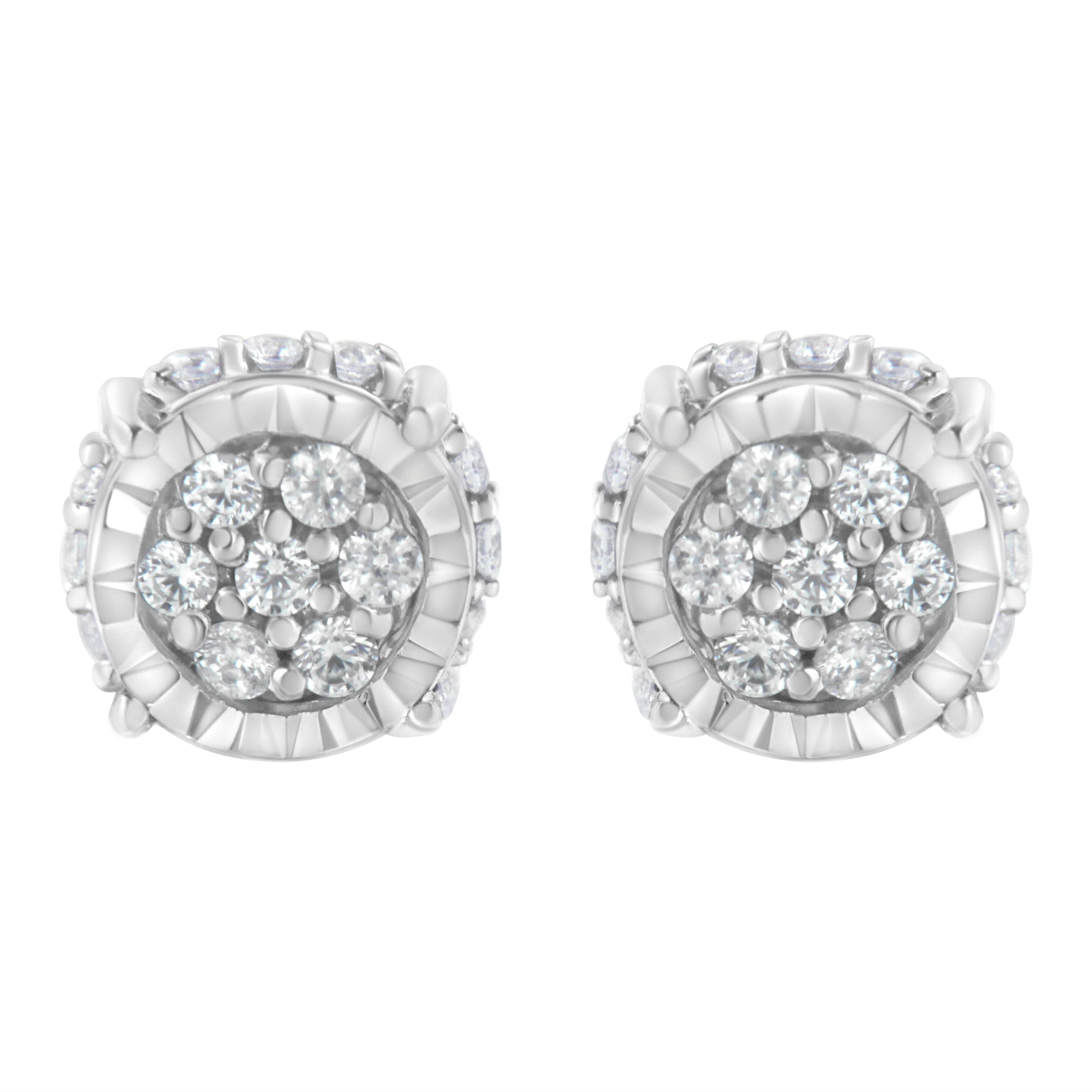 .925 Sterling Silver 1/3 cttw Round-cut Diamond Floral Stud Earring (I-J Clarity, I3 Color)