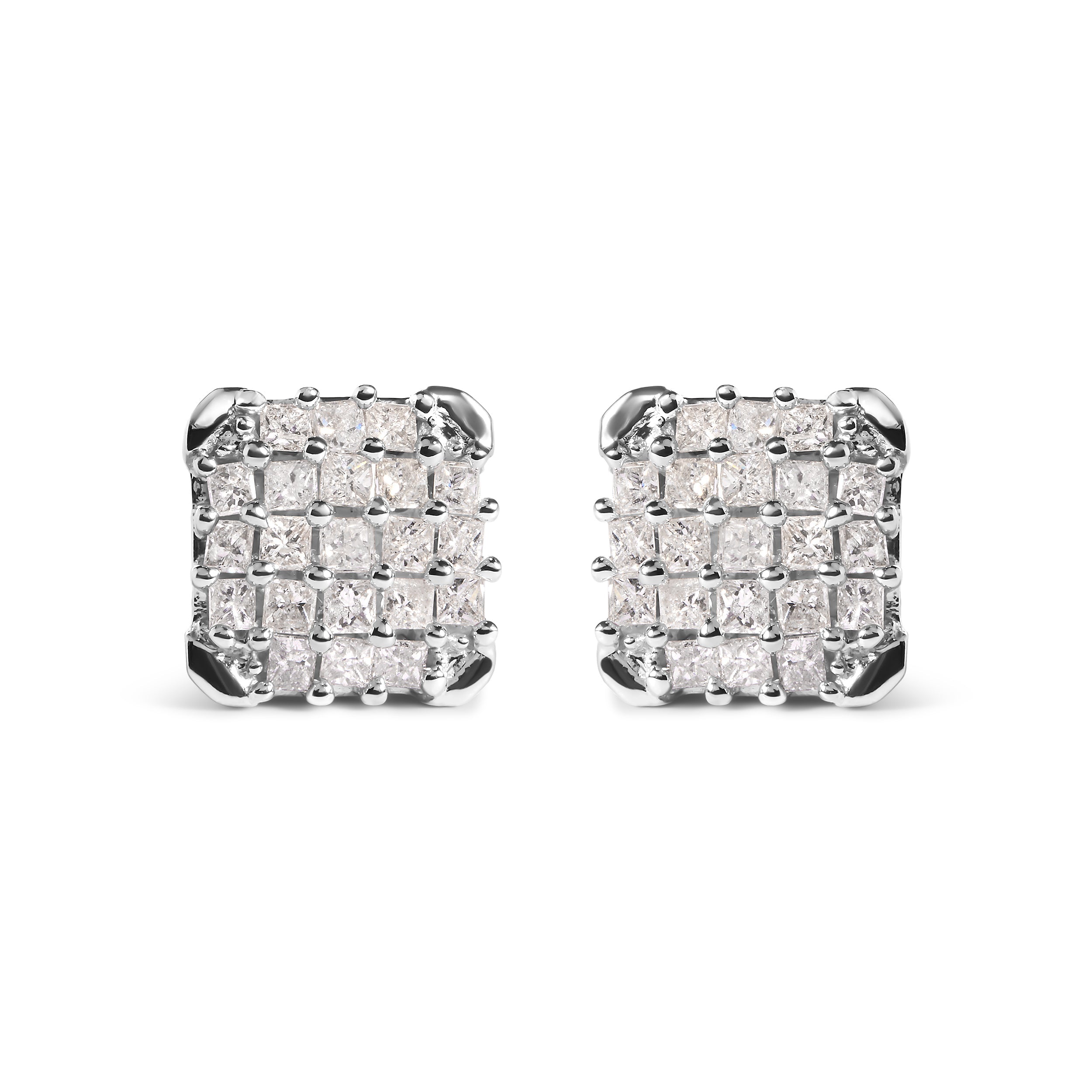 10K White Gold 3/4 Cttw Princess Diamond Composite Open Frame Stud Earrings (I-J Color, I1-I2 Clarity)
