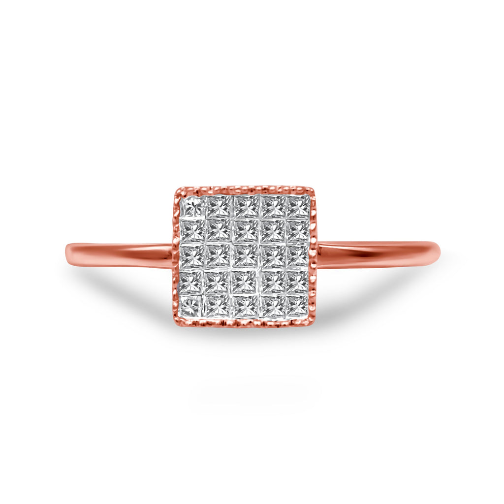 10K Rose Gold 1/3 Cttw Invisible Set Princess Cut Diamond Composite Square Shape Ring for Women (H-I color, I1-I2 clarity) - Size 7