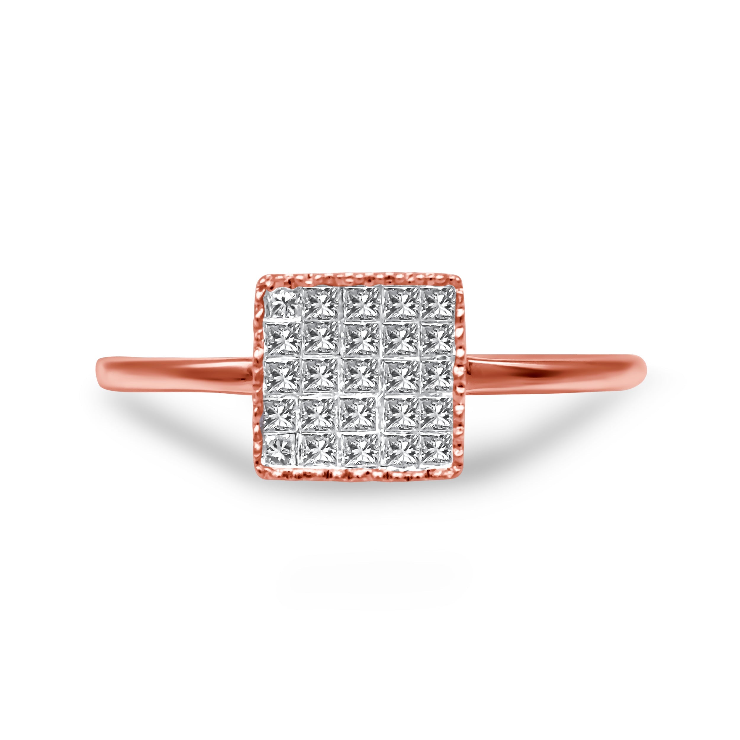 10K Rose Gold 1/3 Cttw Invisible Set Princess Cut Diamond Composite Square Shape Ring for Women (H-I color, I1-I2 clarity) - Size 7