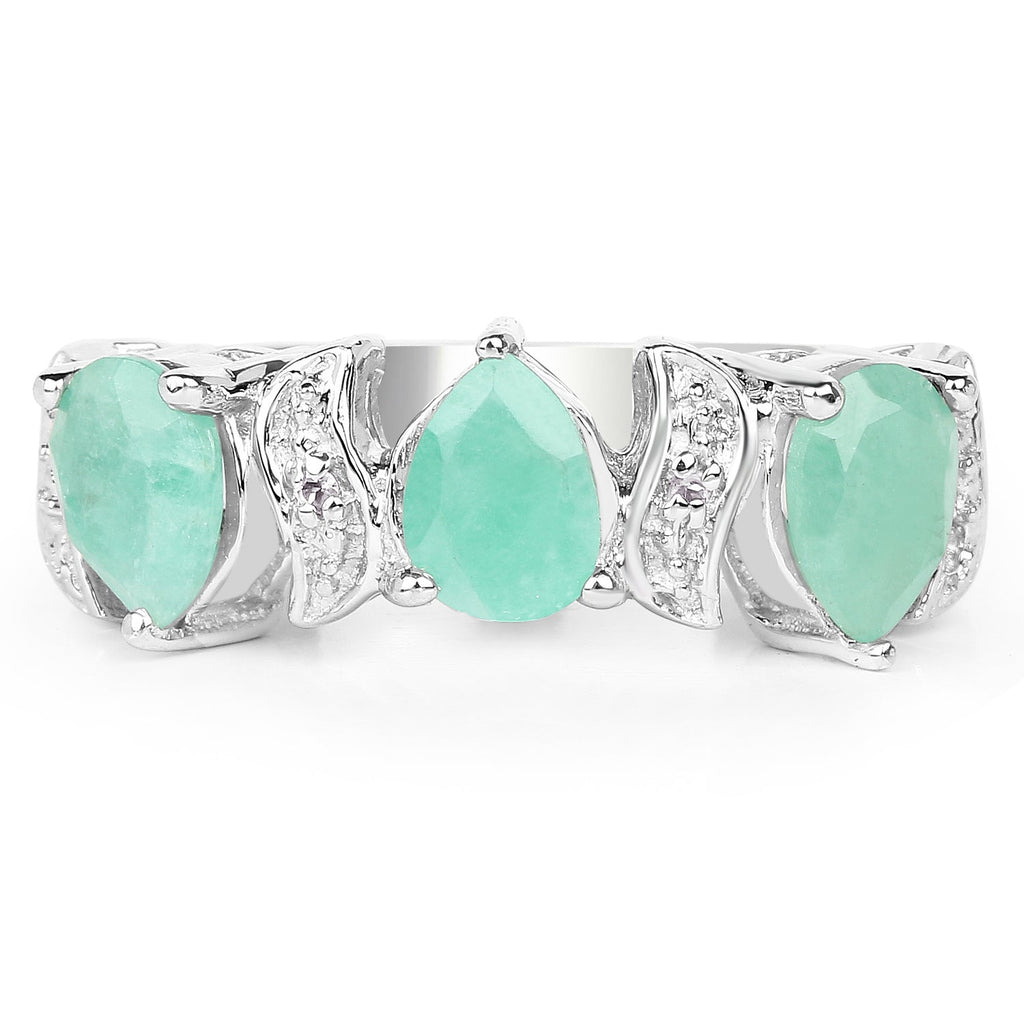 1.87 Carat Genuine Emerald and White Topaz .925 Sterling Silver Ring