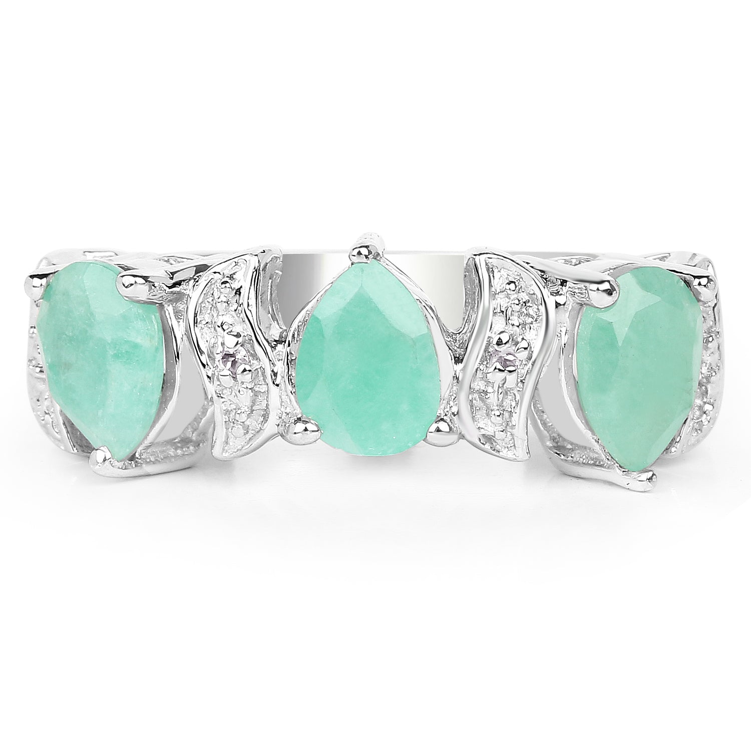 1.87 Carat Genuine Emerald and White Topaz .925 Sterling Silver Ring