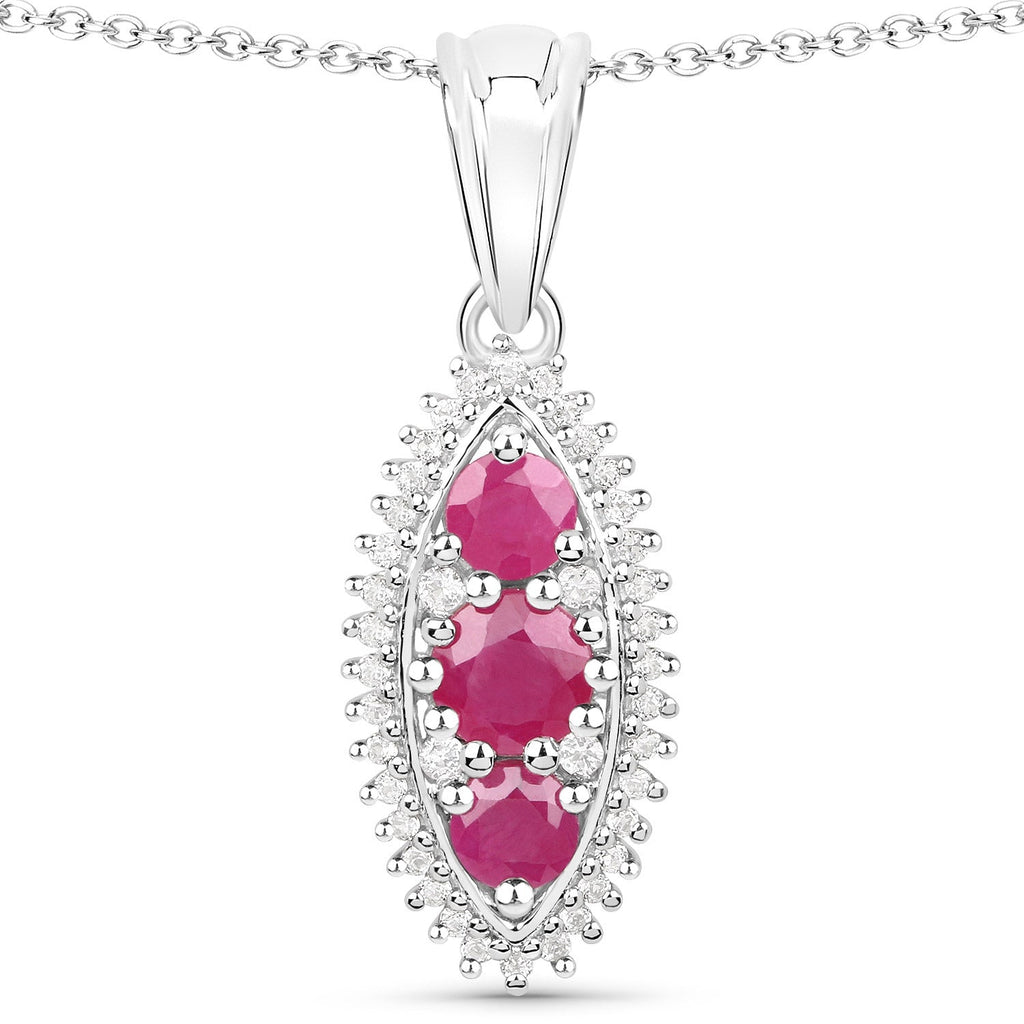 4.32 Carat Genuine Ruby and White Topaz .925 Sterling Silver 3 Piece Jewelry Set (Ring, Earrings, and Pendant w/ Chain)