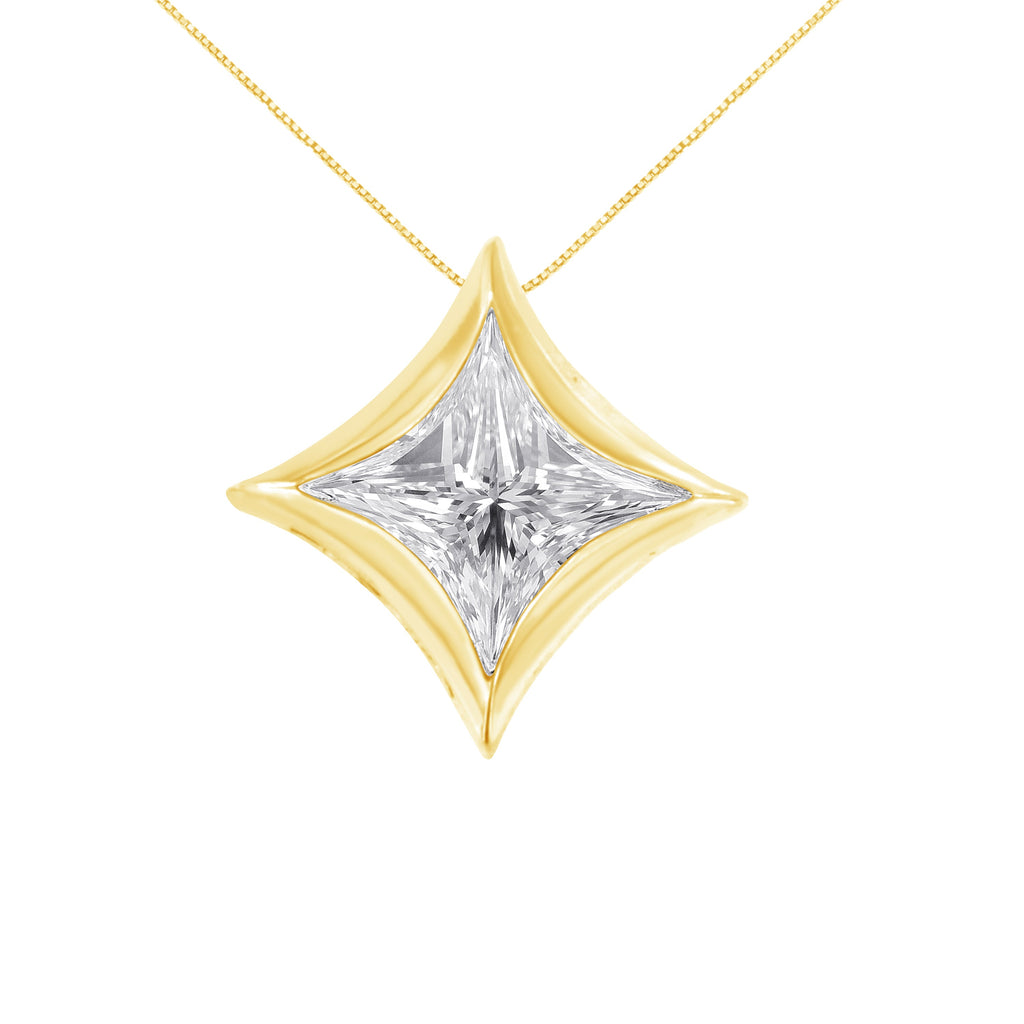 10K White Gold 1/10 Cttw Bezel Set Solitaire Princess Cut Diamond Kite Shaped Pendent Necklace - 18" Inches