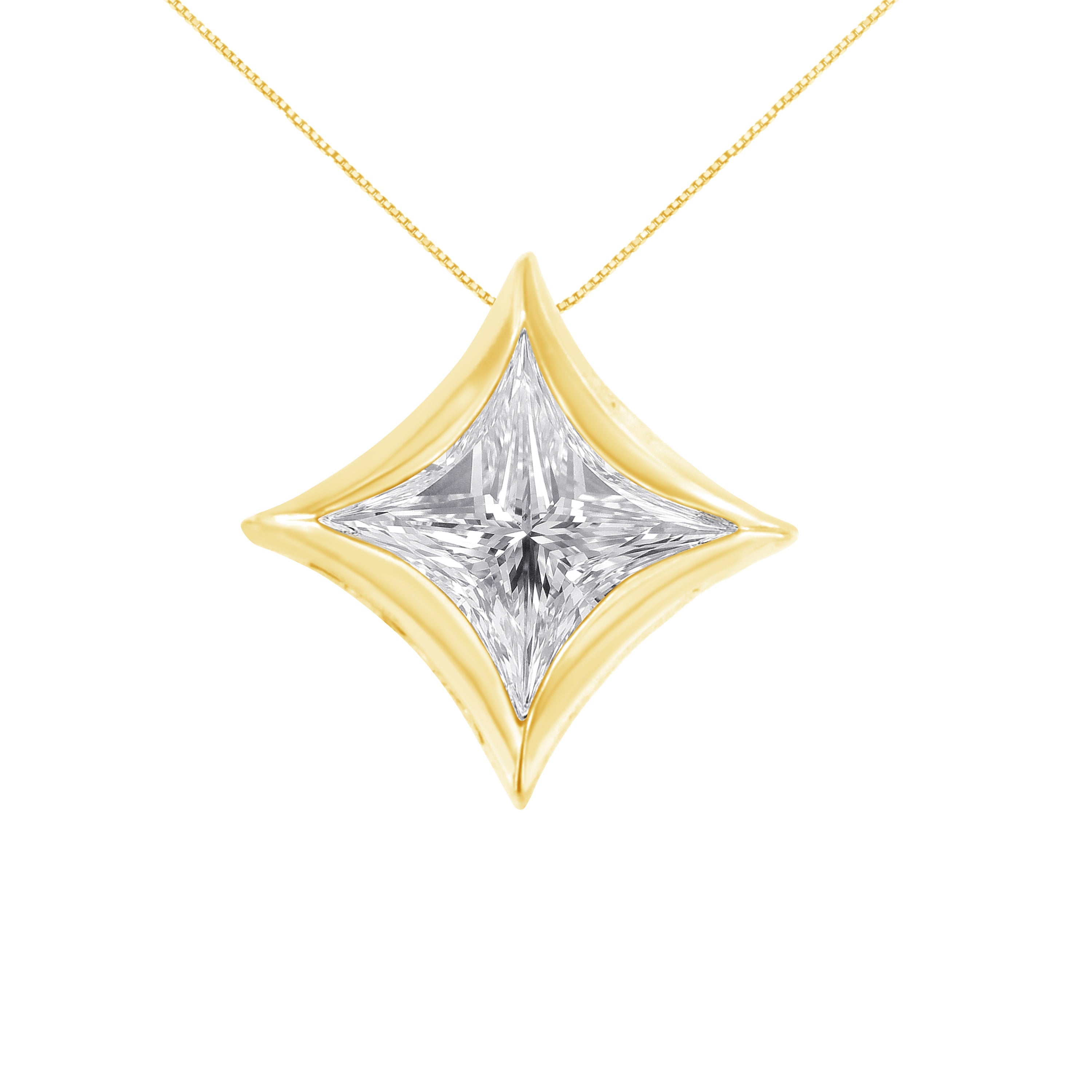 10K White Gold 1/10 Cttw Bezel Set Solitaire Princess Cut Diamond Kite Shaped Pendent Necklace - 18" Inches