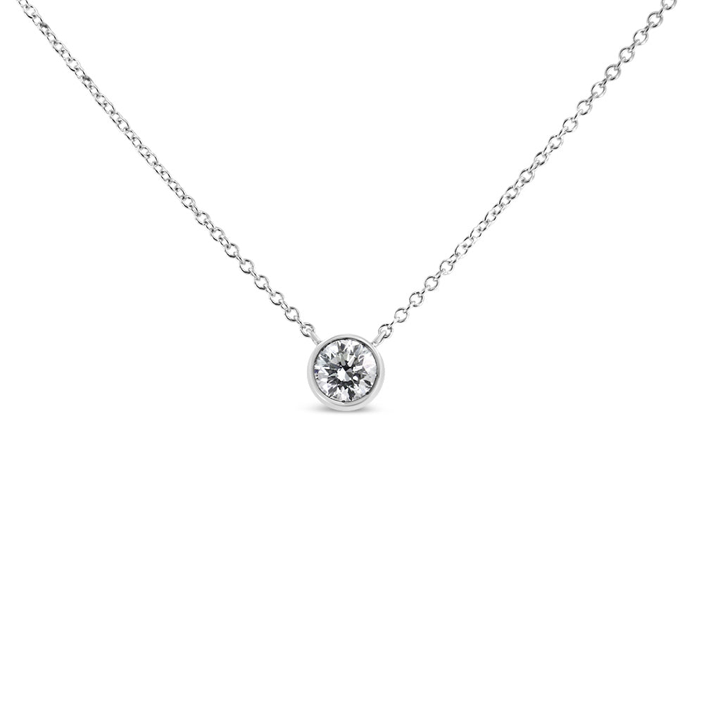 14K White Gold 1/2 Cttw Lab Grown Diamond Modern Bezel-Set Solitaire 16"-18" Pendant Necklace (F-G Color, VS2-SI1 Clarity)
