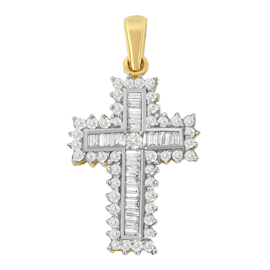 14K Yellow Gold 2.0 Cttw Multi-Row Diamond Cross Pendant Necklace