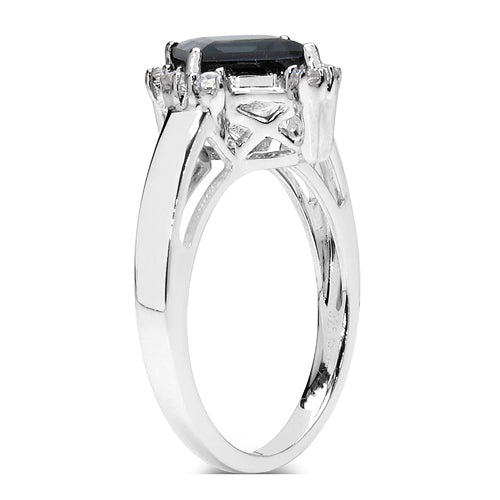 1.99 Carat Genuine London Blue Topaz & White Topaz .925 Sterling Silver Ring