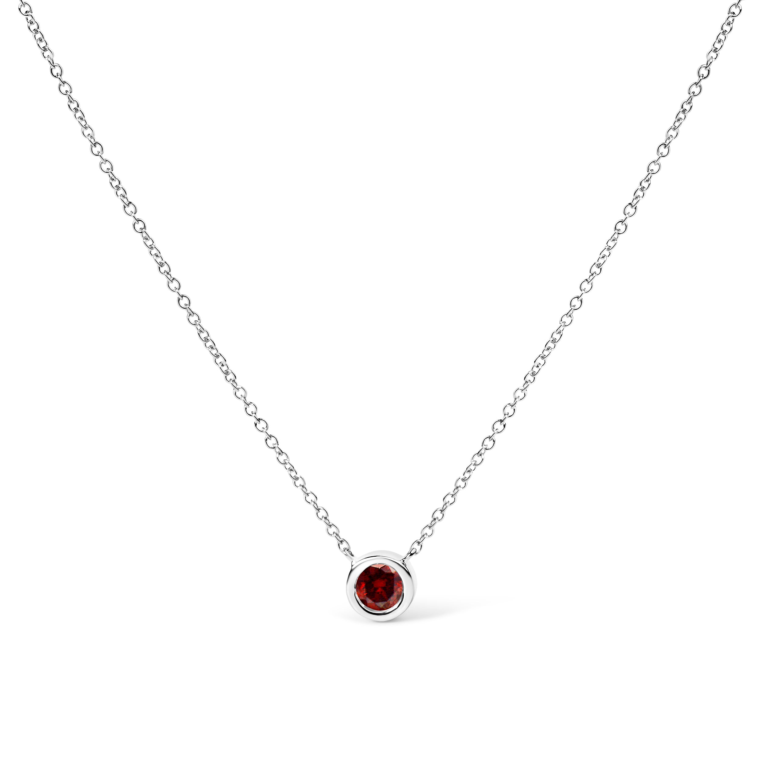 14K White Gold 1/2 Cttw Red Lab Grown Diamond Bezel-Set Solitaire 18" Pendant Necklace (Red Color, VS1-VS2 Clarity)