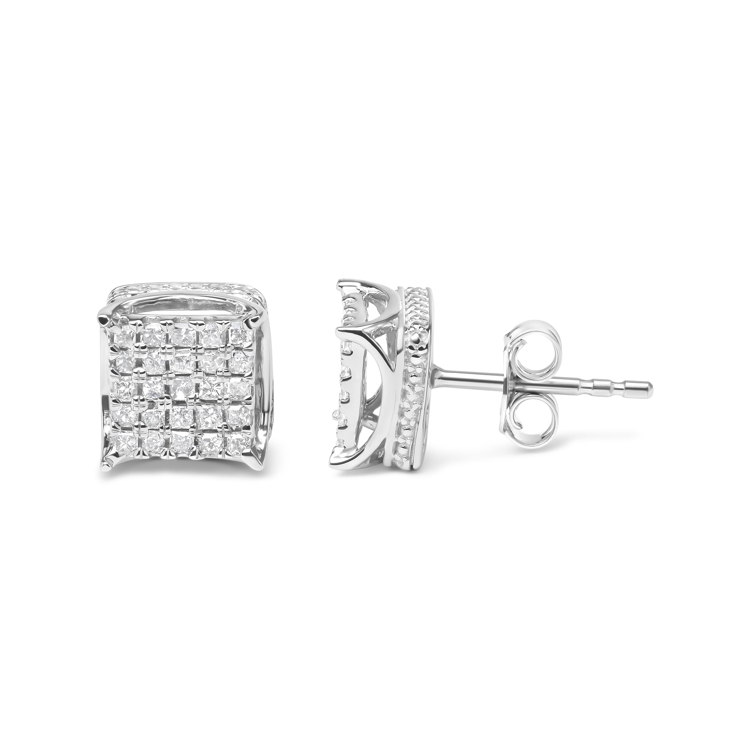 10K White Gold 1/2 Cttw Princess Cut Diamond Square Shaped Multi Stone Stud Earrings (H-I Color, SI1-SI2 Clarity)