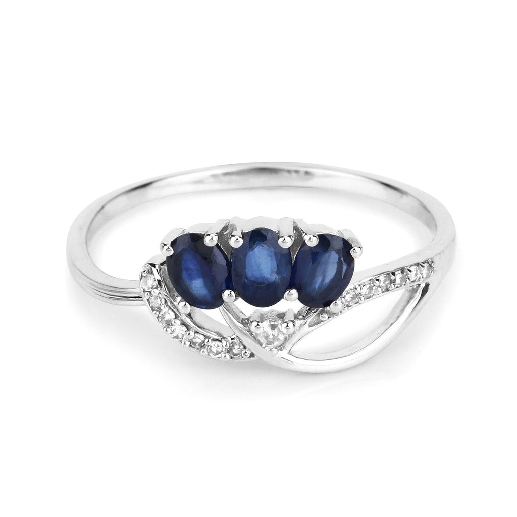 0.65 Carat Genuine Blue Sapphire and White Diamond 14K White Gold Ring