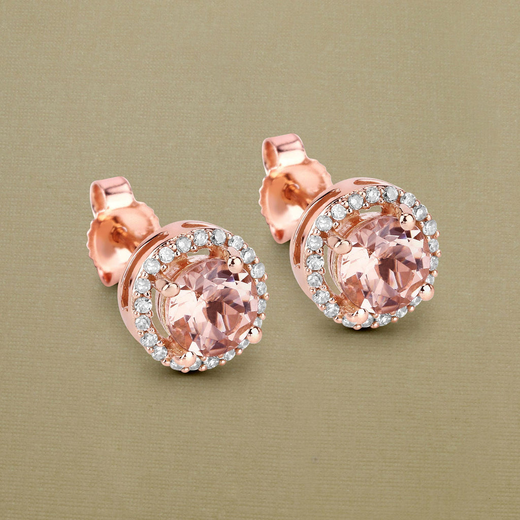 0.93 Carat Genuine Morganite and White Diamond 14K Rose Gold Earrings
