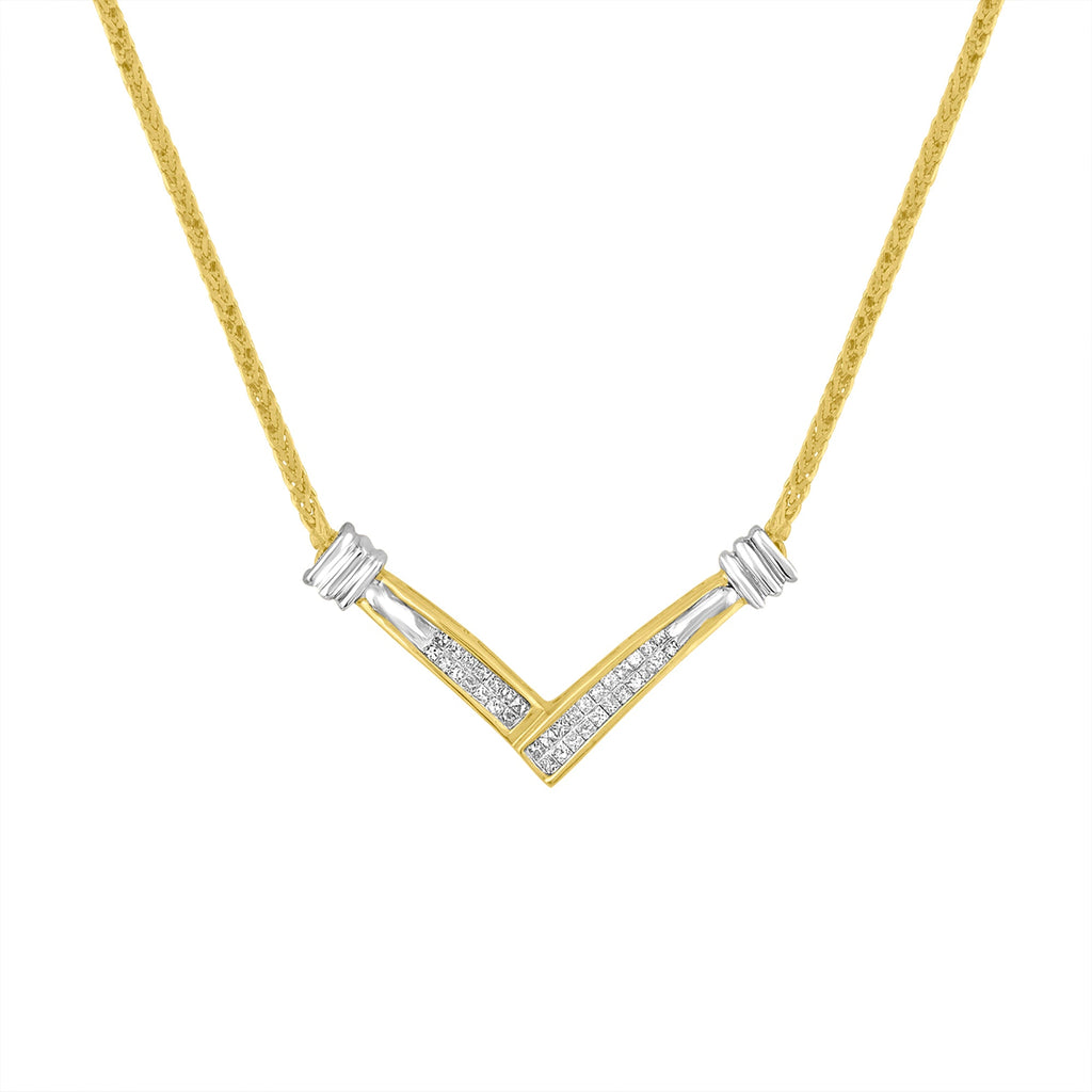 14K Yellow and White Gold 1/4 Cttw Princess Cut Diamond Channel-Set â€œVâ€ Shape 18" Pendant Necklace (H-I Color, SI2-I1 Clarity)