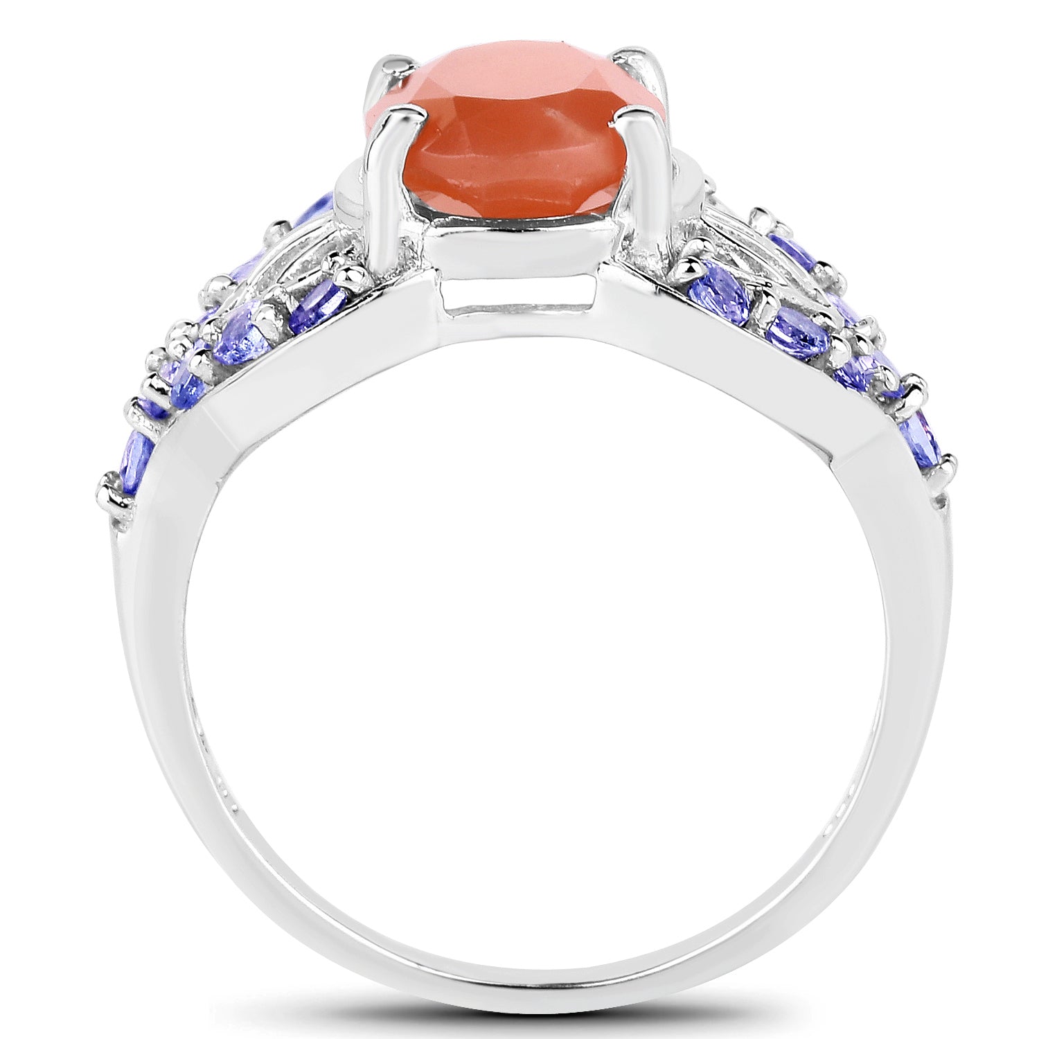 3.06 Carat Genuine Peach Moonstone and Tanzanite .925 Sterling Silver Ring