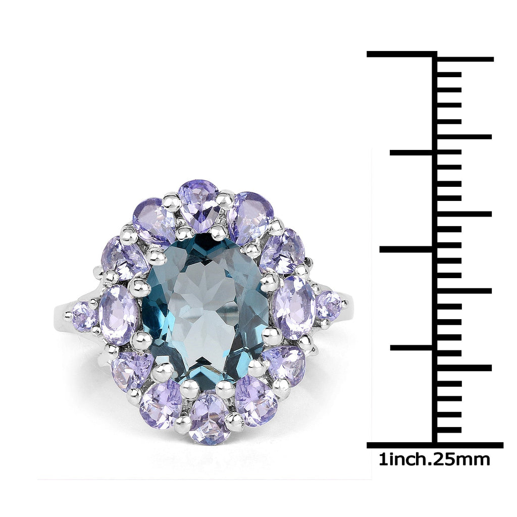 5.41 Carat Genuine London Blue Topaz and Tanzanite .925 Sterling Silver Ring