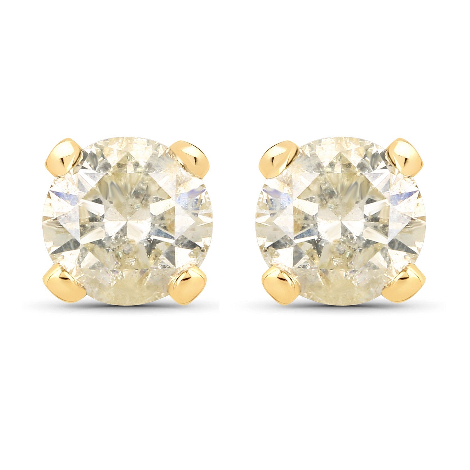0.98 Carat Genuine LB Diamond 14K Yellow Gold Earrings
