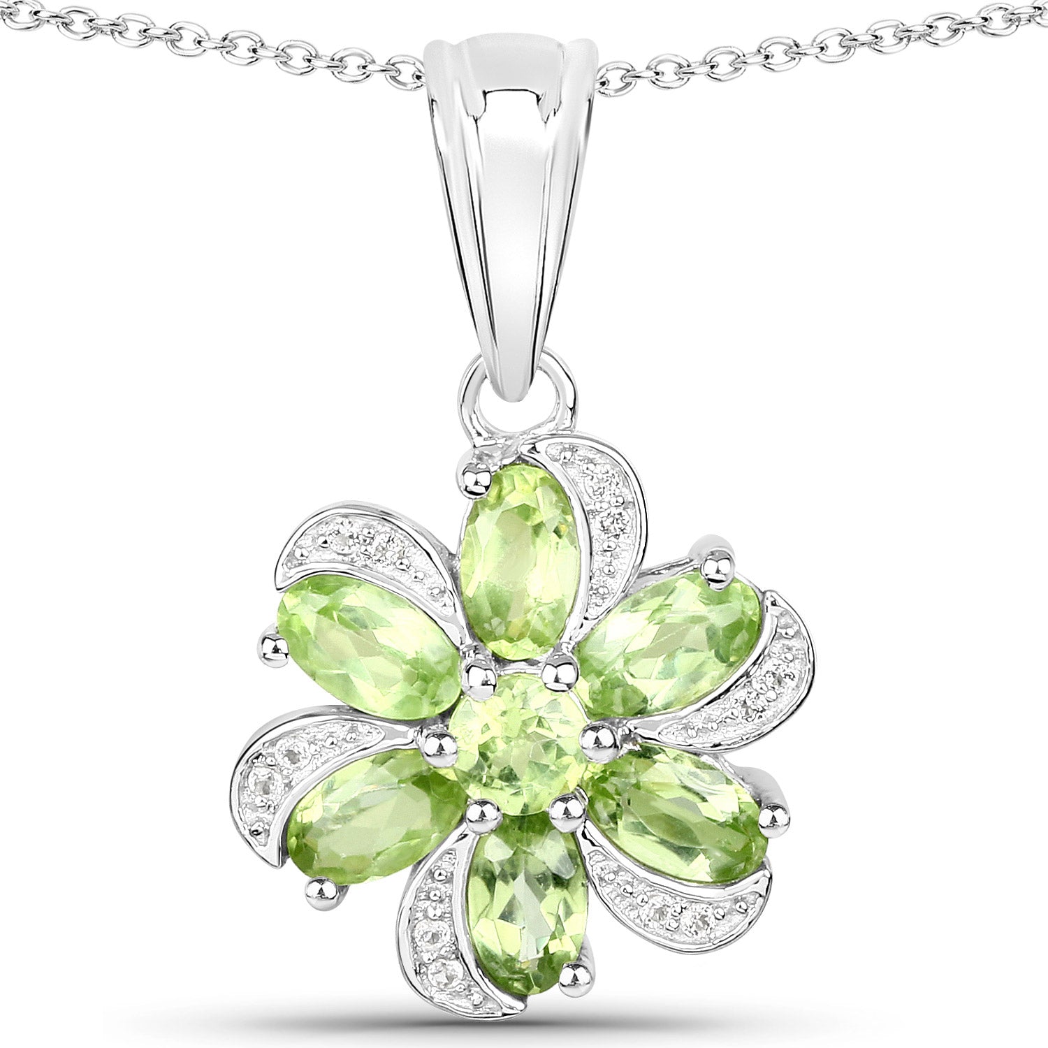 8.04 Carat Genuine Peridot and White Topaz .925 Sterling Silver 3 Piece Jewelry Set (Ring, Earrings, and Pendant w/ Chain)