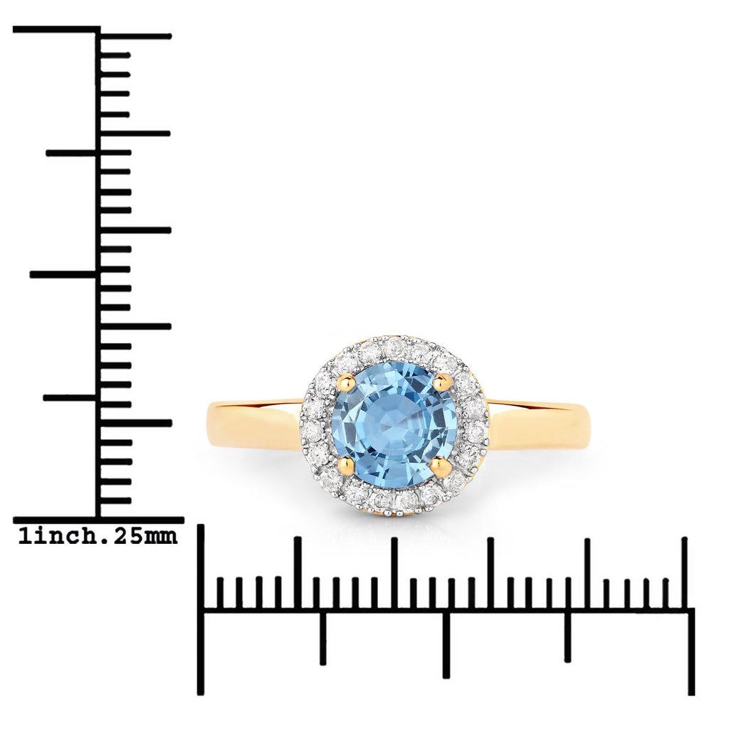 1.03 Carat Genuine Blue Sapphire and White Diamond 14K Yellow Gold Ring