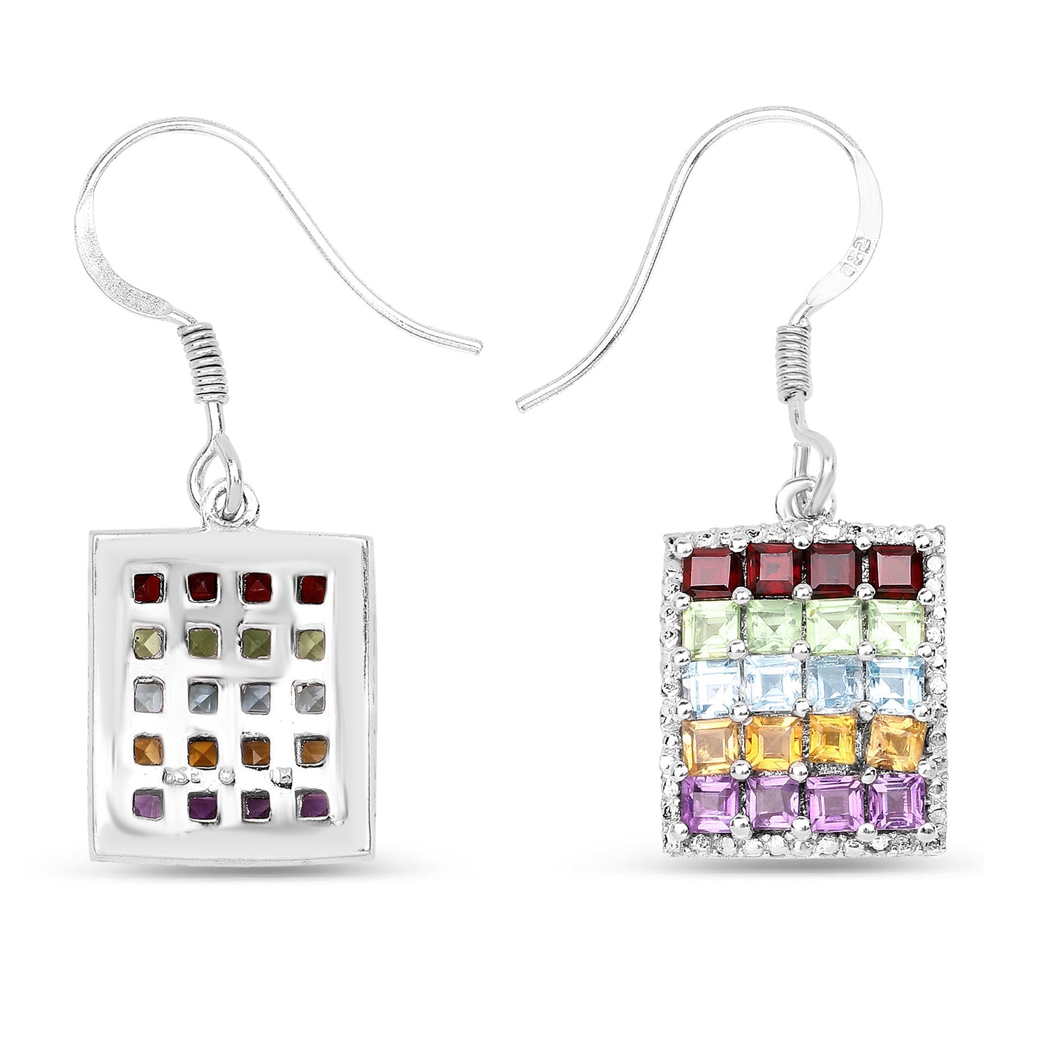 4.32 Carat Genuine Multi Stones .925 Sterling Silver Earrings