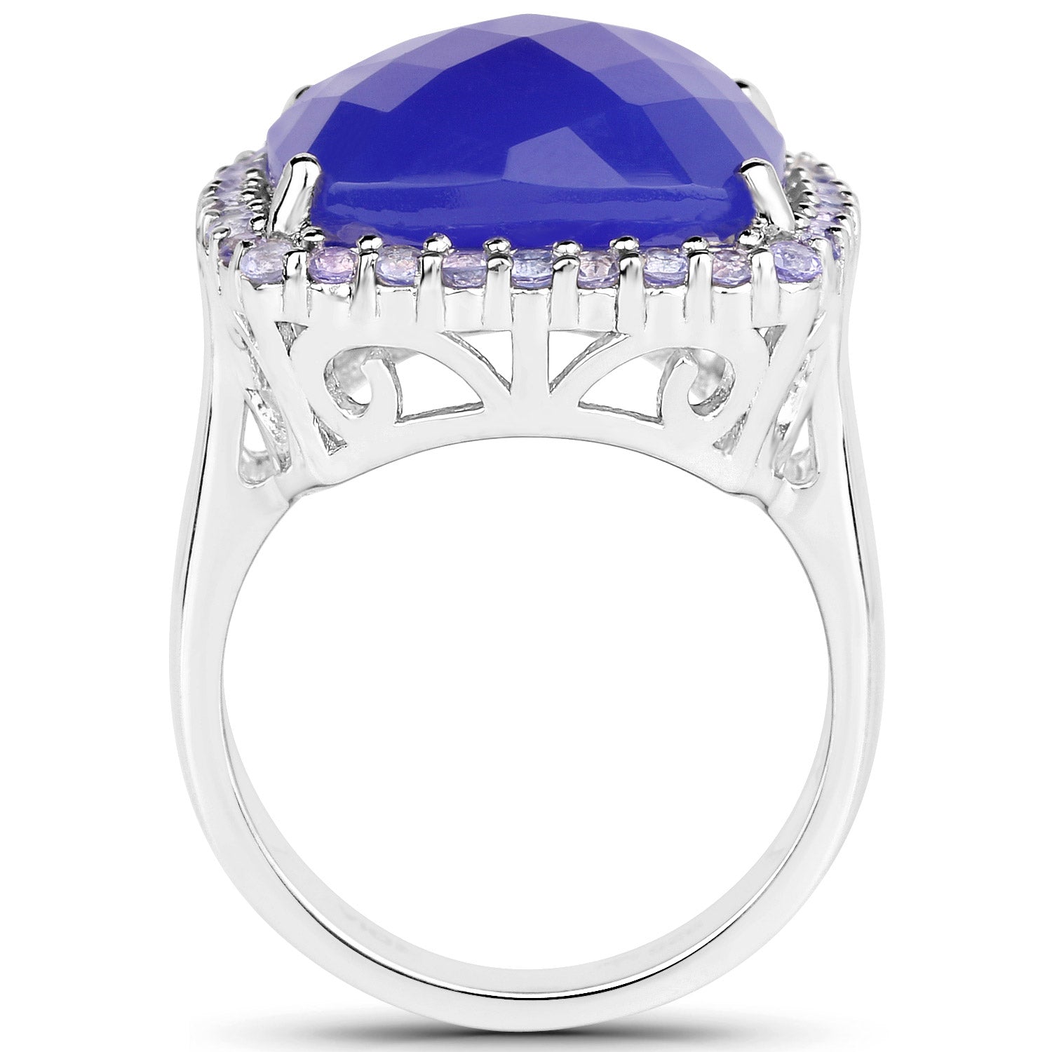 11.56 Carat Genuine Blue Chelcedonia and Tanzanite .925 Sterling Silver Ring