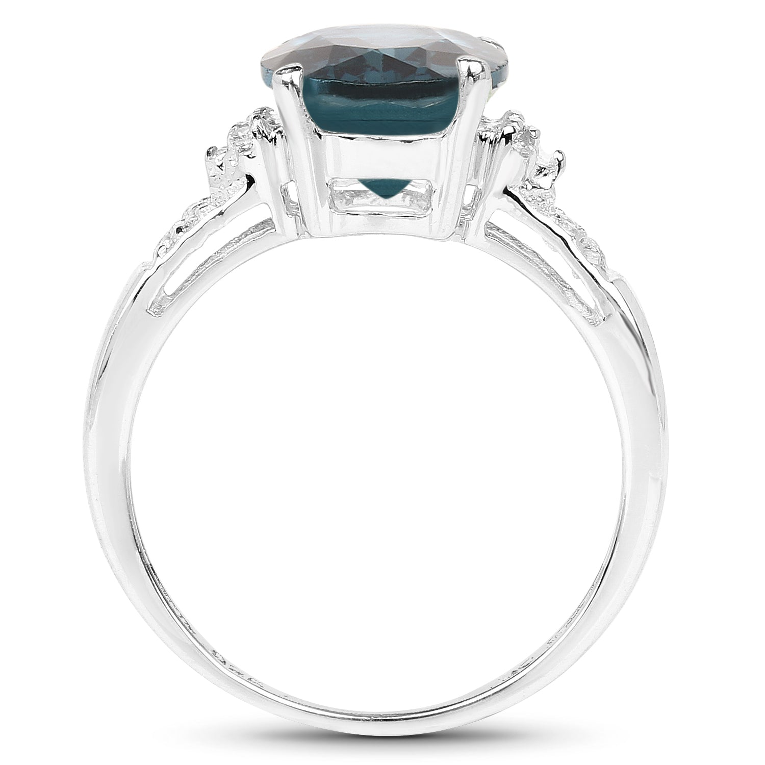 2.64 Carat Genuine London Blue Topaz and White Topaz .925 Sterling Silver Ring