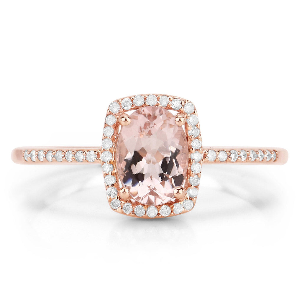 0.82 Carat Genuine Morganite and White Diamond 14K Rose Gold Ring