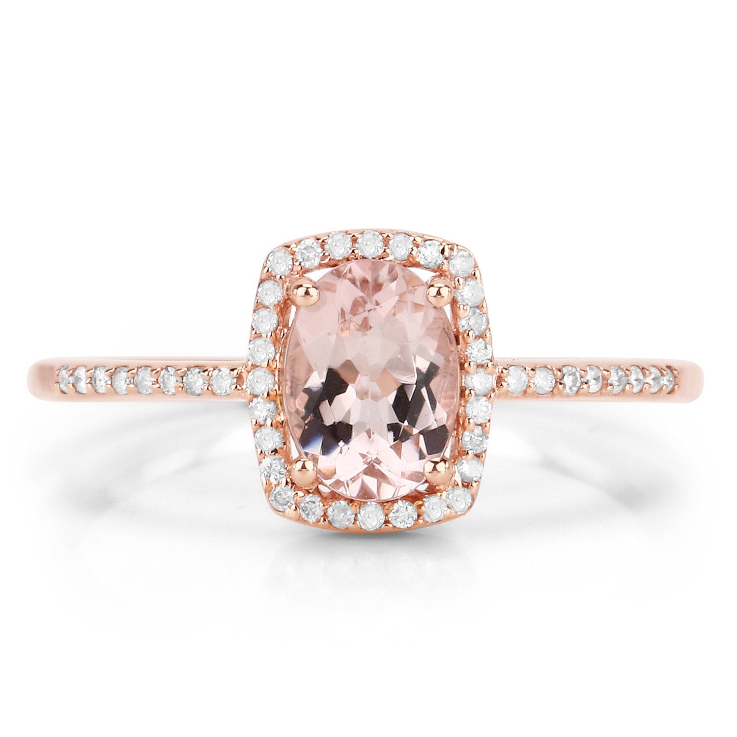 0.82 Carat Genuine Morganite and White Diamond 14K Rose Gold Ring