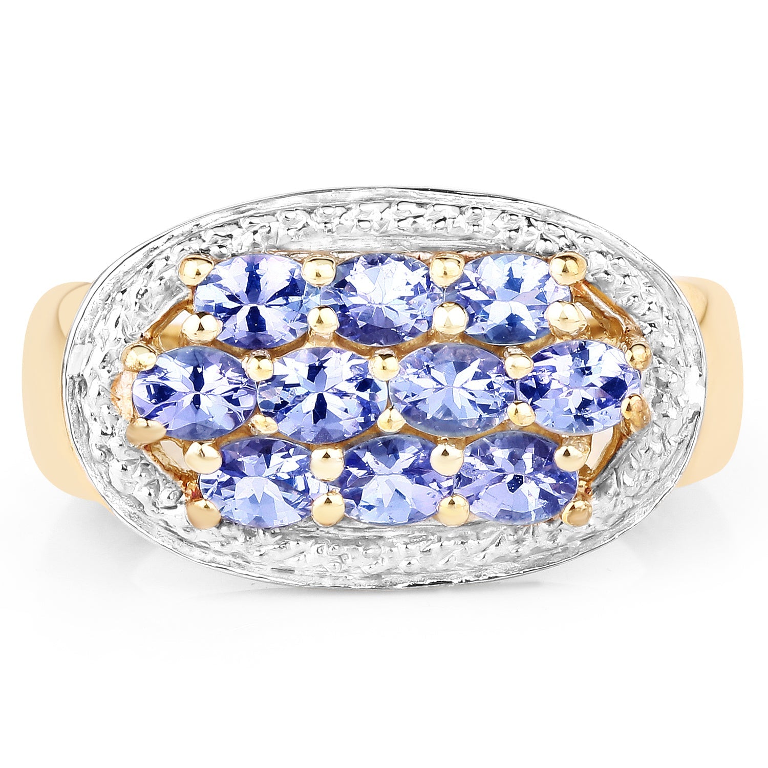 14K Yellow Gold Plated 1.70 Carat Genuine Tanzanite .925 Sterling Silver Ring